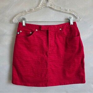 Express Jeans Stretch Red Brick Mini Skirt  Sz 1/2 Y2K 00s Festival Bratz Vtg